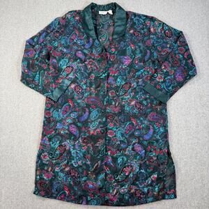 Kathryn Vintage Sheer Paisley Sleep Shirt Women's Medium Green Gown Collared
